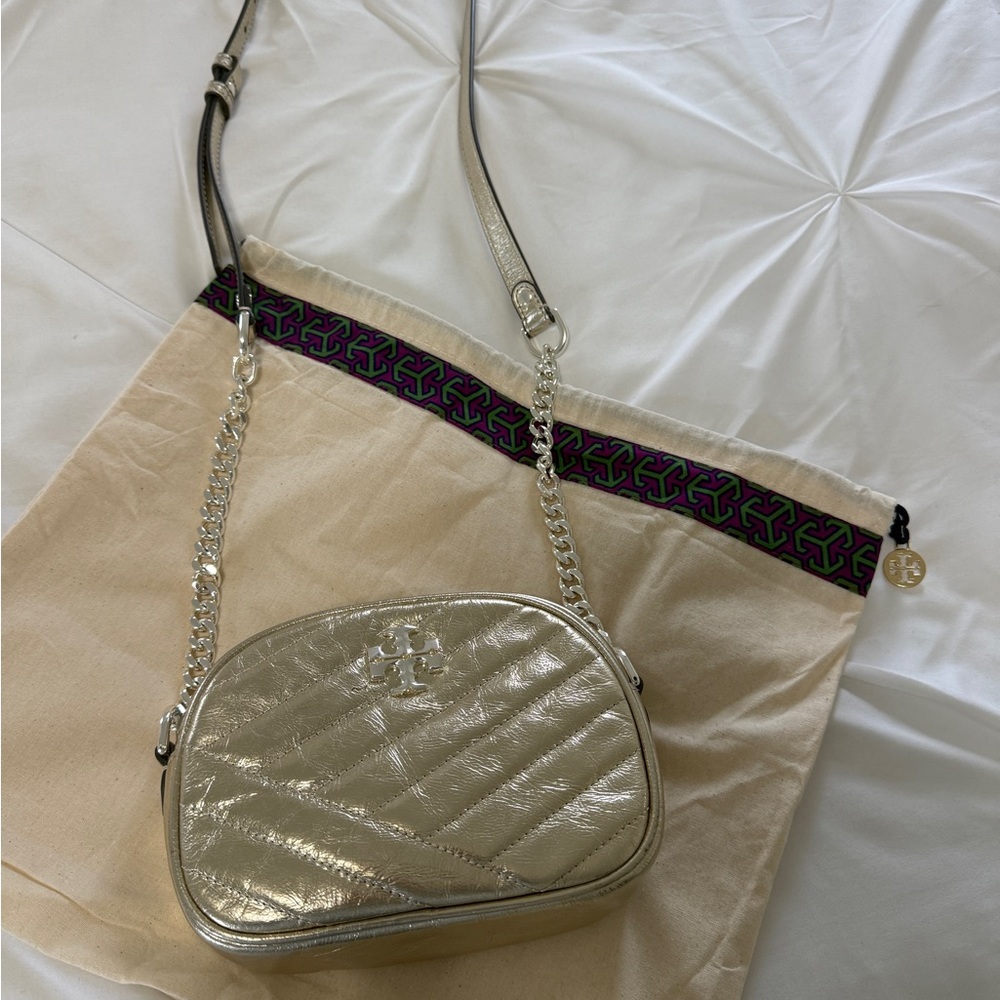 Tory Burch KIRA Metallic Gold Quilt Camera Crossbody Bag - Very Good Condition!